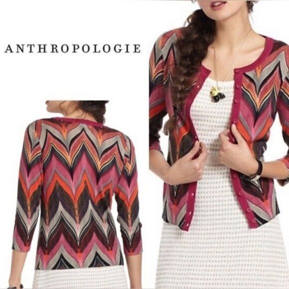 Anthropologie Tabitha Seared Chevrons Multi-colored Cardigan - Picture 1 of 16